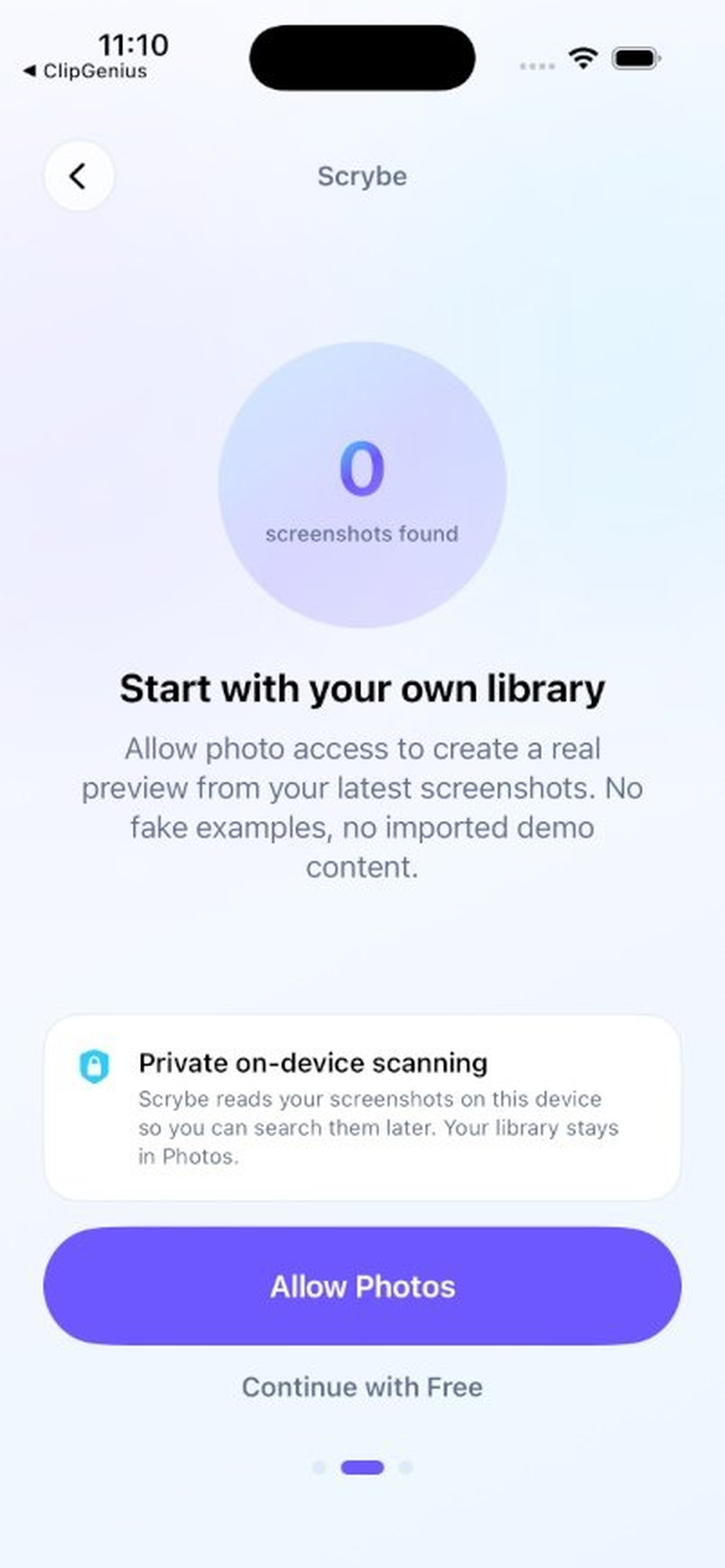 Scrybe developer-provided iPhone screenshot 2