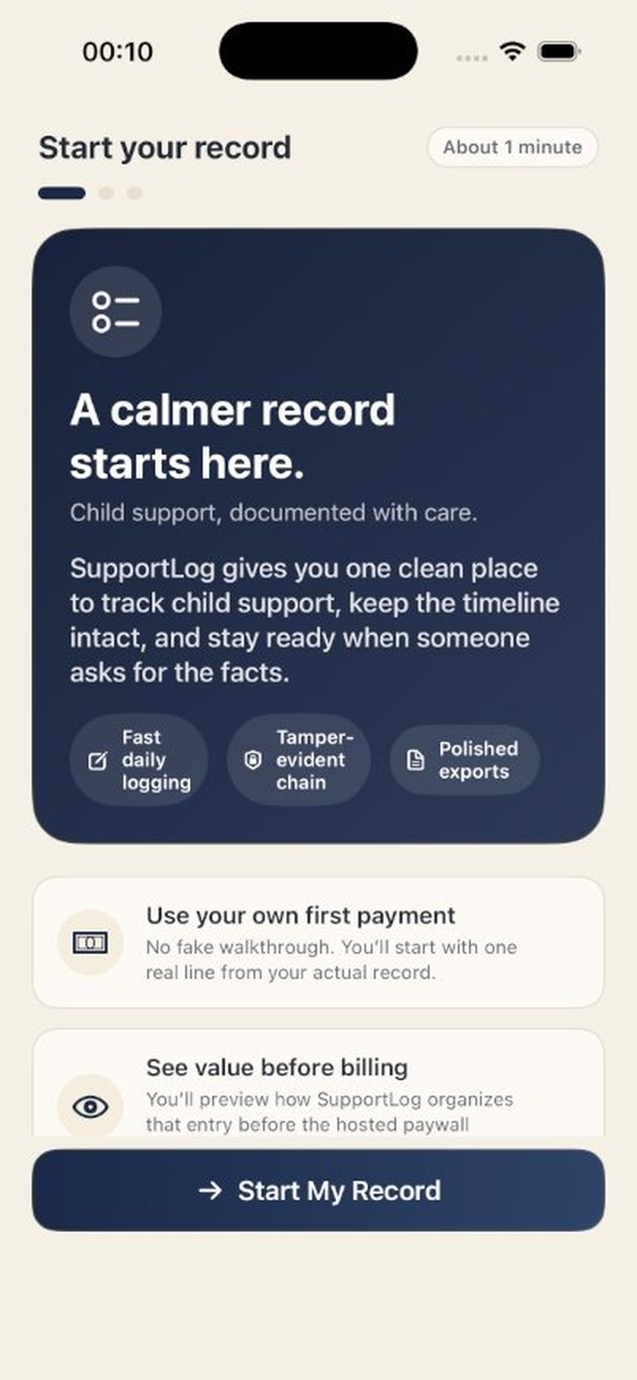 SupportLog developer-provided iPhone screenshot 1